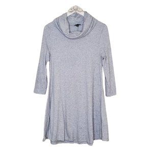 TCEC Cowl Neck Gray 3/4 Sleeve Knit Knee Swing Skirt Sweater Tunic Dress Sz L